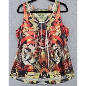 Vtg One World Y2K Women's Butterfly Whimsical Tank Top Sz XL Lace Indie Boho